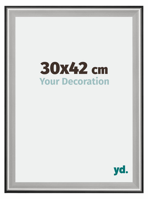 Birmingham Holz Bilderrahmen 30x42cm Schwarz Silber Poliert Messe | Yourdecoration.at