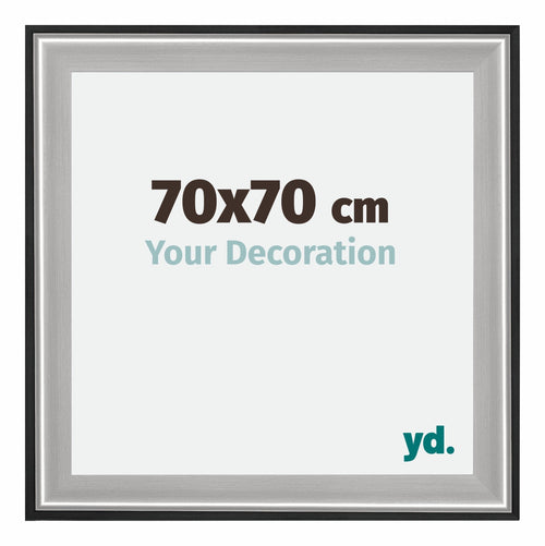 Birmingham Holz Bilderrahmen 70x70cm Schwarz Silber Poliert Messe | Yourdecoration.at