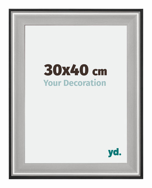 Birmingham Hout Bilderrahmen 30x40cm Schwarz Silber Poliert Messe | Yourdecoration.at