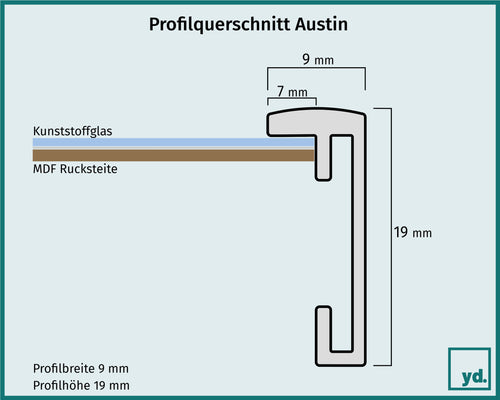 Bilderrahmen 45x45 cm - Schwarz Hochglanz - Aluminium - Austin