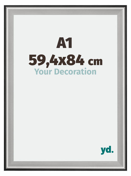 Birmingham Holz Bilderrahmen 59 4x84cm A1 Schwarz Silber Poliert Messe | Yourdecoration.at