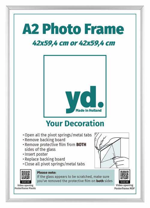 Bilderrahmen 42x59,4cm A2 Silber Aluminium Vorne Inlay | Yourdecoration.de