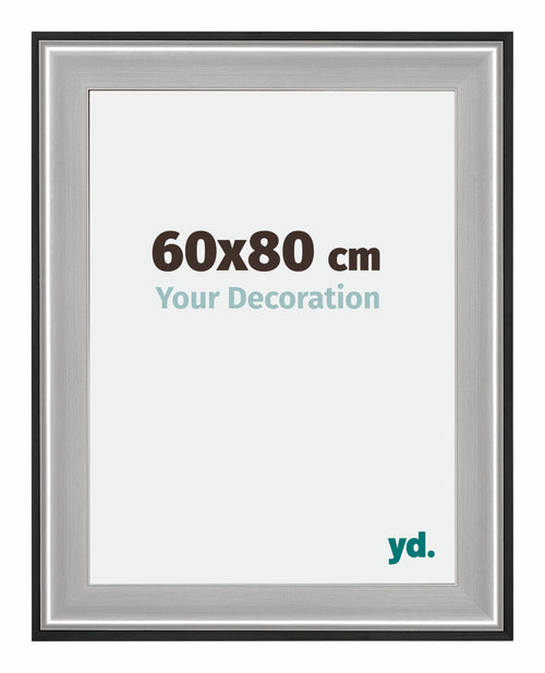 Birmingham Holz Bilderrahmen 60x80cm Schwarz Silber Poliert Messe | Yourdecoration.at