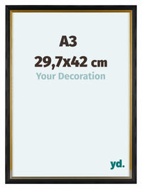 Lincoln Holz Bilderrahmen 29 7x42cm A3 Schwarz Gold Vorne Messe | Yourdecoration.at
