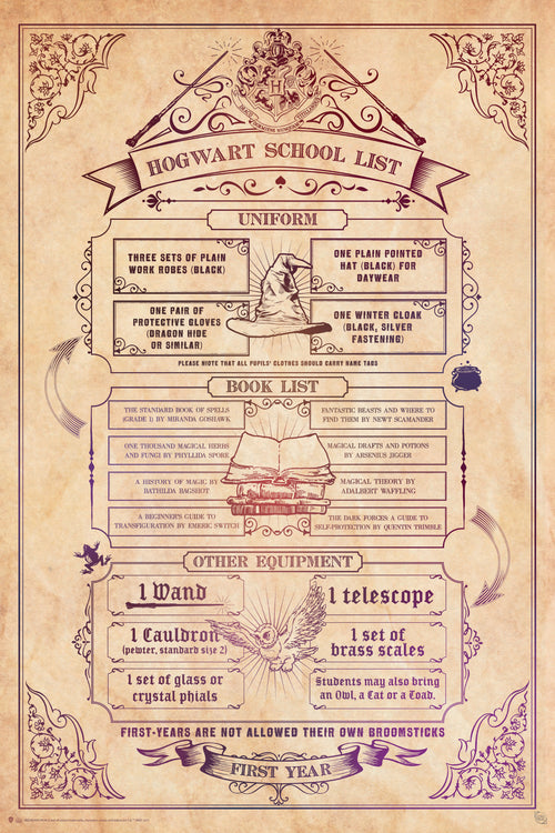 Harry Potter School List Poster 61X91 5cm | Yourdecoration.de