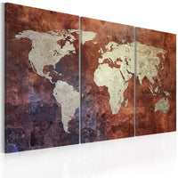 Artgeist Rusty kaart van de Wereld Canvas Leinwandbilder 3-teilig | Yourdecoration.at