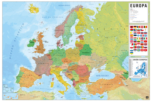 Grupo Erik GPE5441 Physical Political Map Of Europe Es Poster 91,5X61cm | Yourdecoration.at