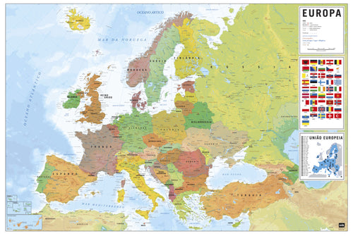 Grupo Erik GPE5442 Physical Political Map Of Europe Pt Poster 91,5X61cm | Yourdecoration.at