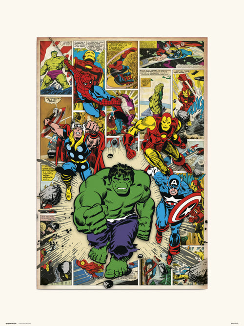 Grupo Erik Marvel Comic Here Come The Heroes Kunstdruck 30X40cm | Yourdecoration.at