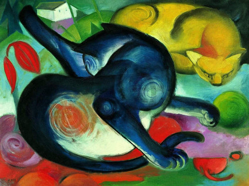 Franz Marc Zwei Katzen blau und gelb Kunstdruck 80x60cm | Yourdecoration.de