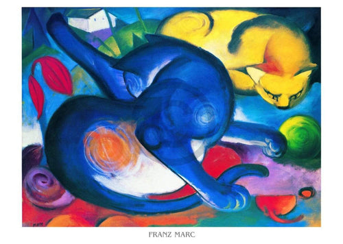 Franz Marc Zwei Katzen blau und gelb Kunstdruck 70x50cm | Yourdecoration.de