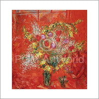 Marc Chagall Fleurs sur fond rouge Kunstdruck 70x70cm | Yourdecoration.de