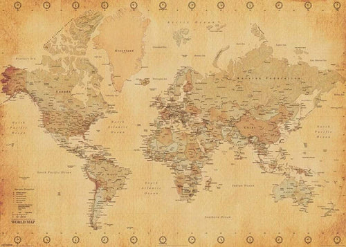 Pyramid World Map Vintage Style Poster 140x100cm | Yourdecoration.de