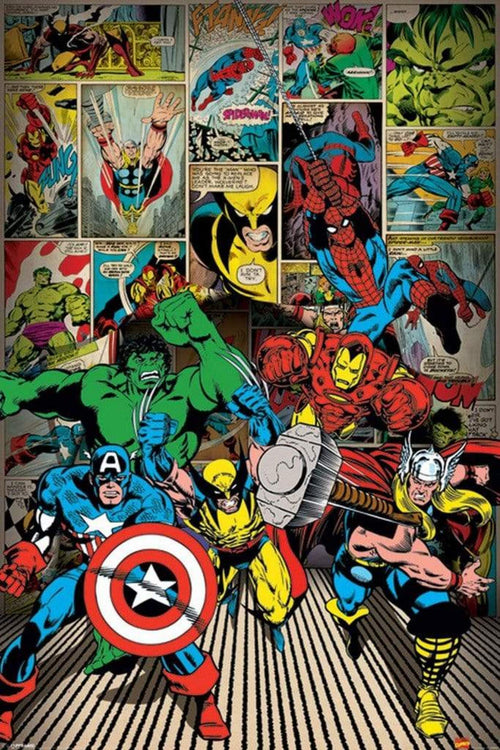 Pyramid Marvel Comics Here Come the Heroes Poster 61x91,5cm | Yourdecoration.de