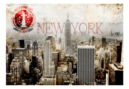 Fototapete - New York Post Age Stamp - Vliestapete
