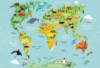 Wizard+Genius Kids World Map Animals Vlies Fototapete 384x260cm 8 bahnen | Yourdecoration.de