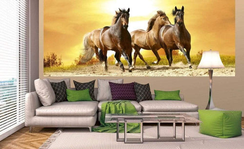 Dimex Horses in Sunset Fototapete 375x150cm 5 Bahnen Sfeer | Yourdecoration.nl