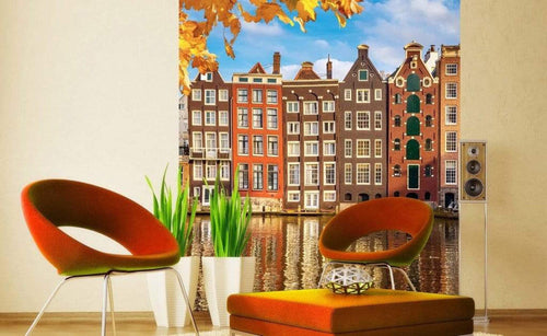 Dimex Houses in Amsterdam Fototapete 225x250cm 3 Bahnen Sfeer | Yourdecoration.nl