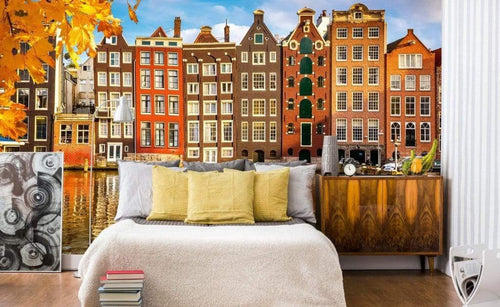 Dimex Houses in Amsterdam Fototapete 375x250cm 5 Bahnen Sfeer | Yourdecoration.nl
