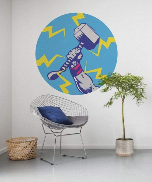Komar Avengers Thors Hammer Pop Art Zelfklevend Fototapete 125x125cm Rund Interieur | Yourdecoration.de